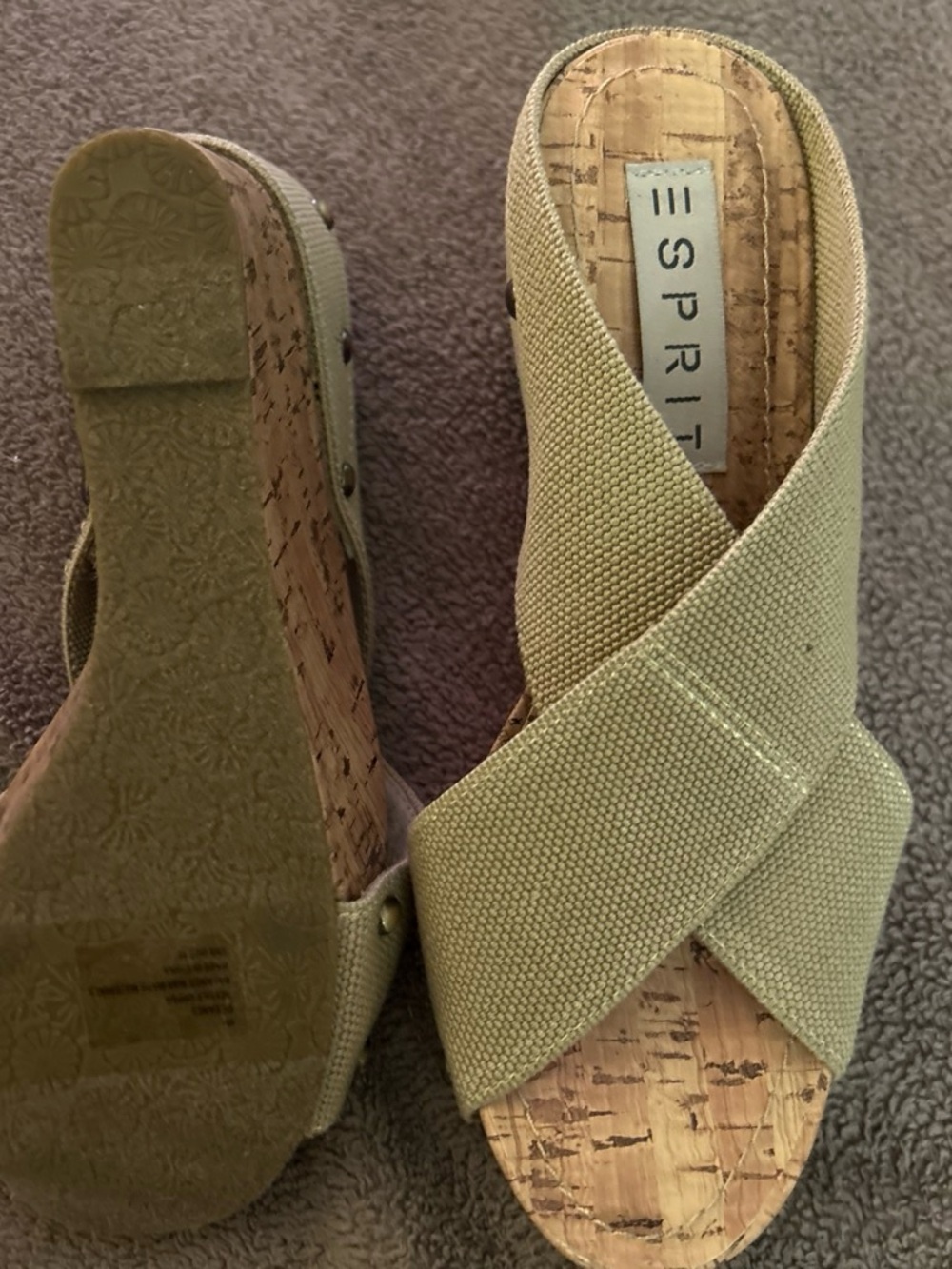 Esprit Tan Canvas Cork Crossover Wedge Sandals